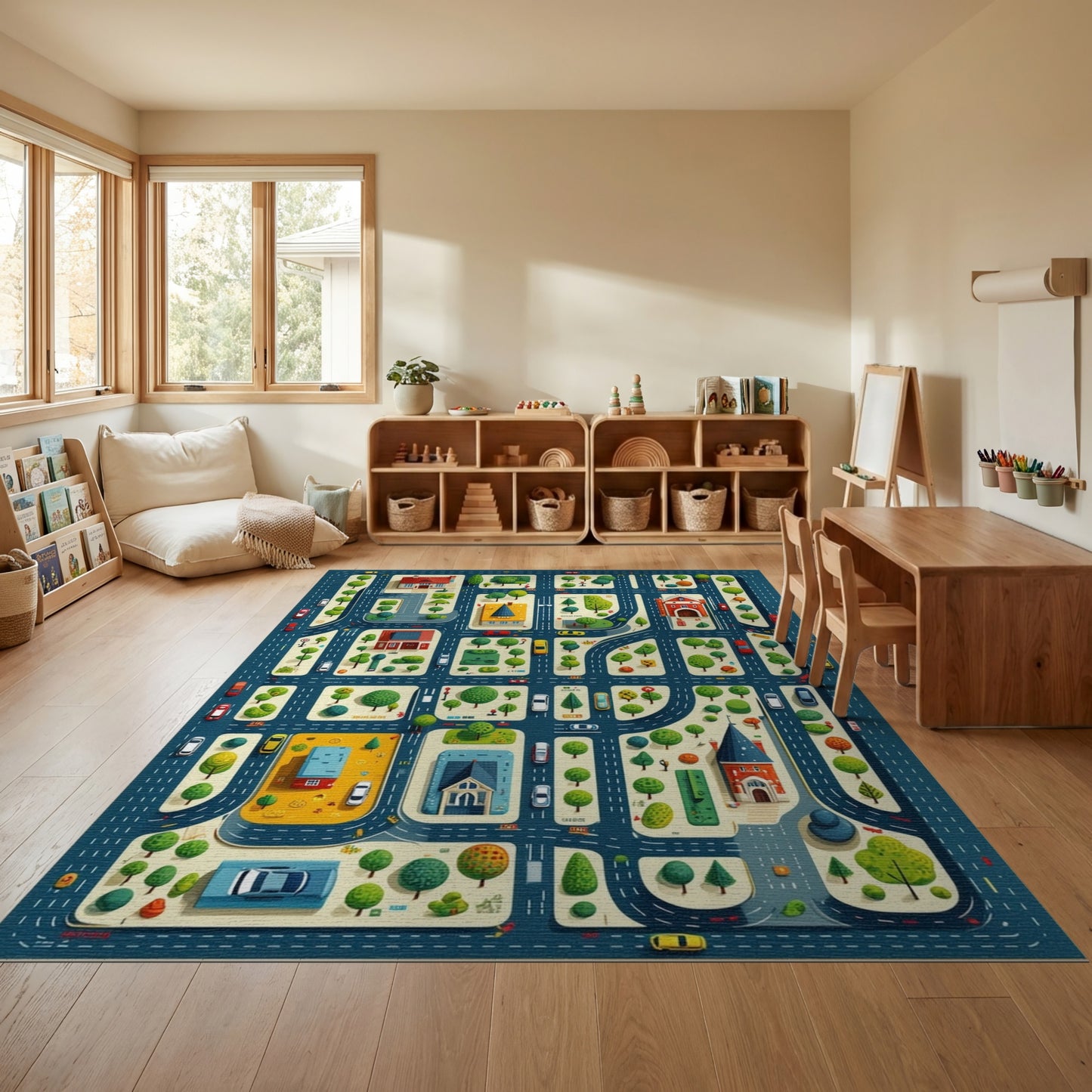 Playful Colorful City Street Map Rug