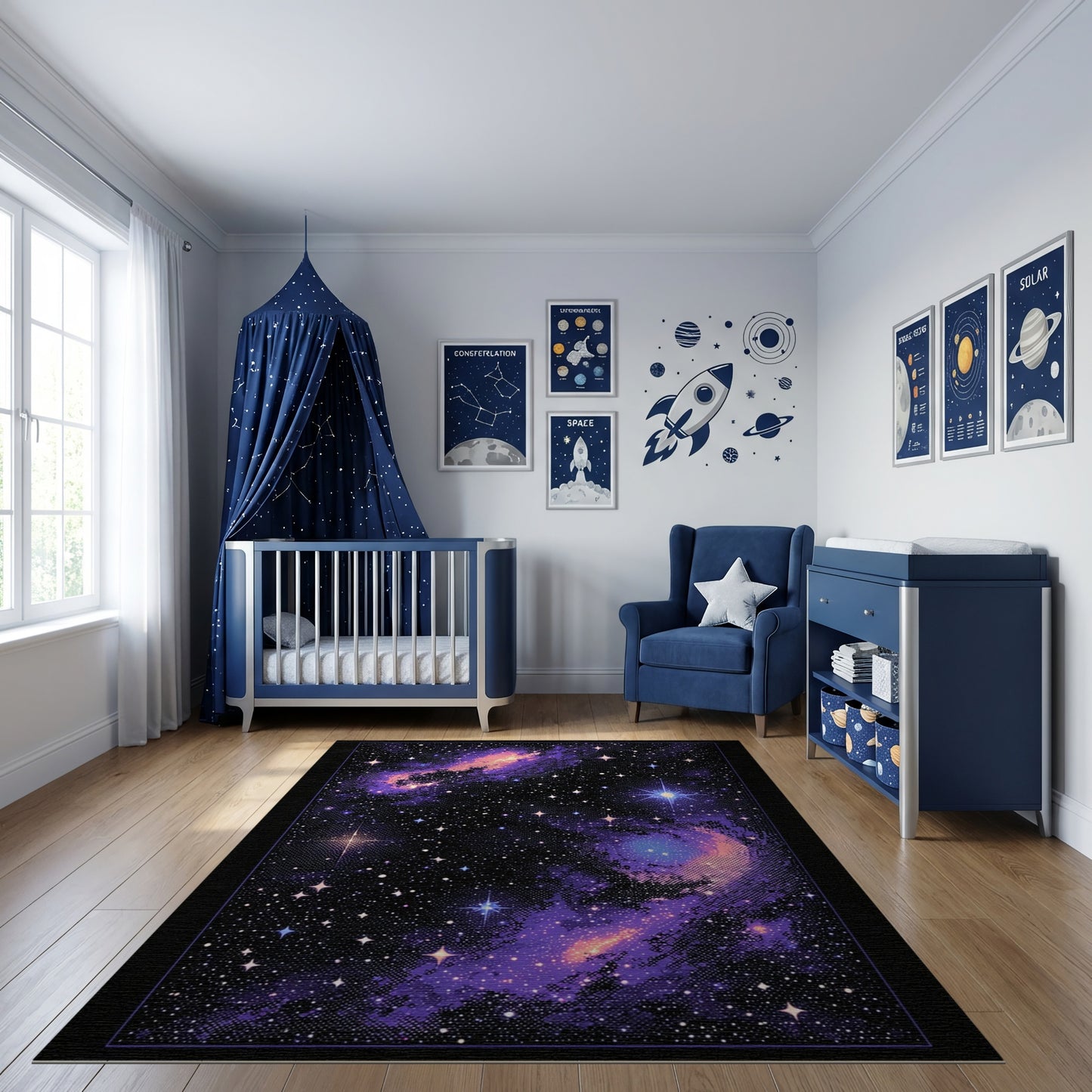 Cosmic Purple Nebula Starry Galaxies Rug