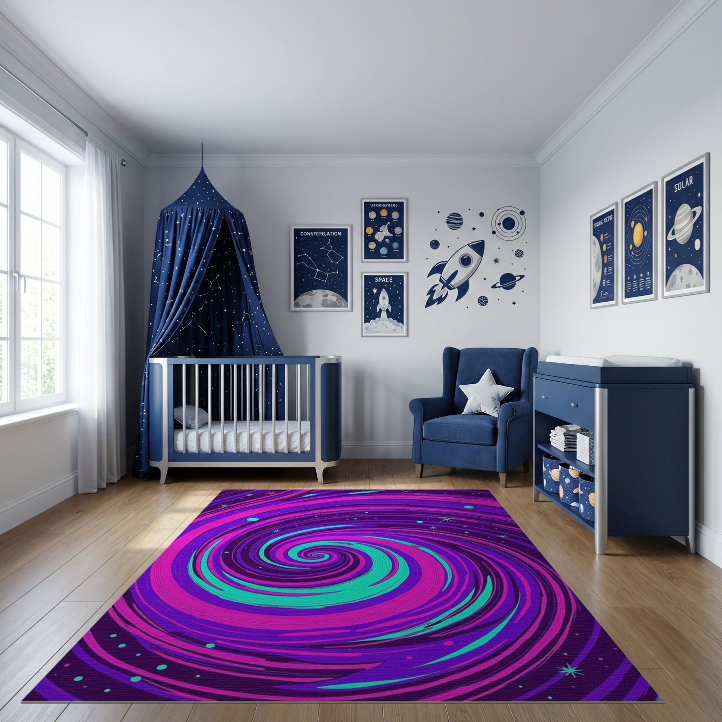 Psychedelic Pink Purple Teal Swirl Rug