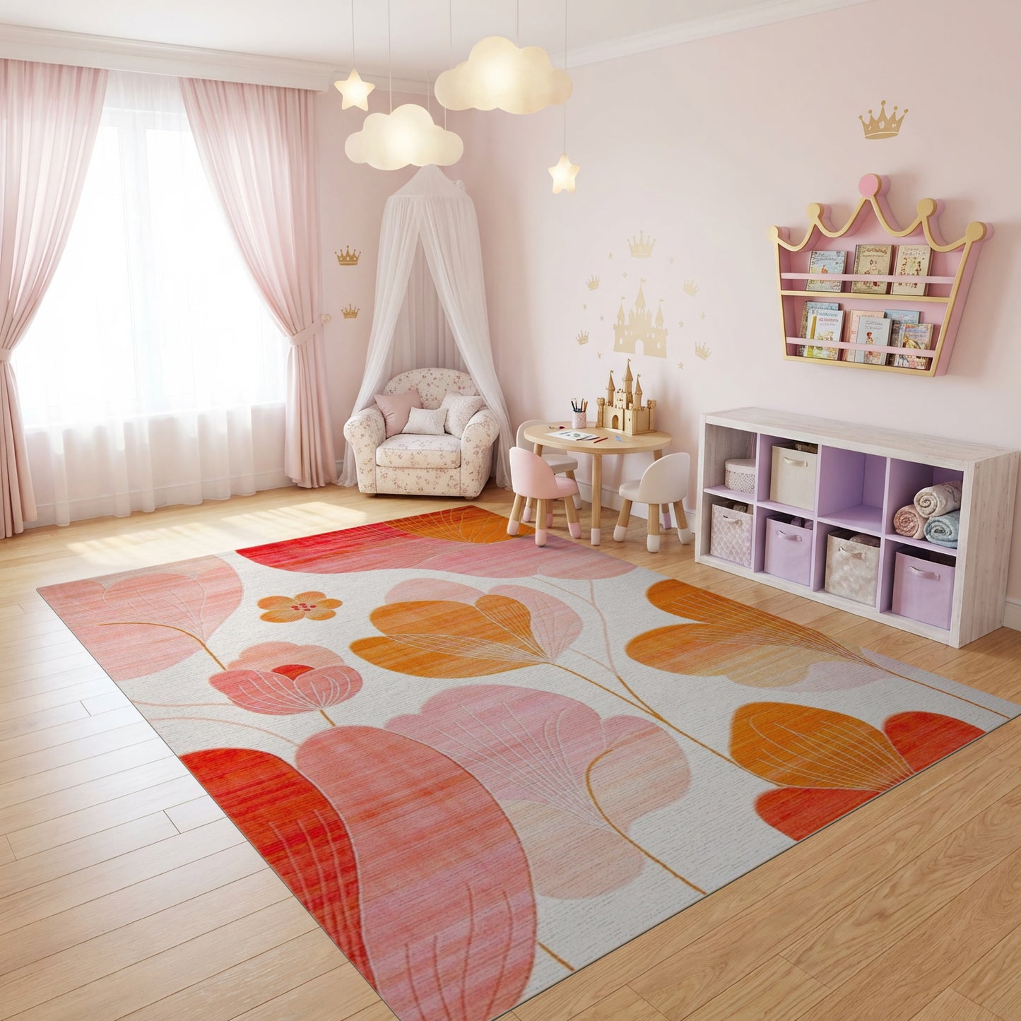 Modern Pink Orange Abstract Petals Rug