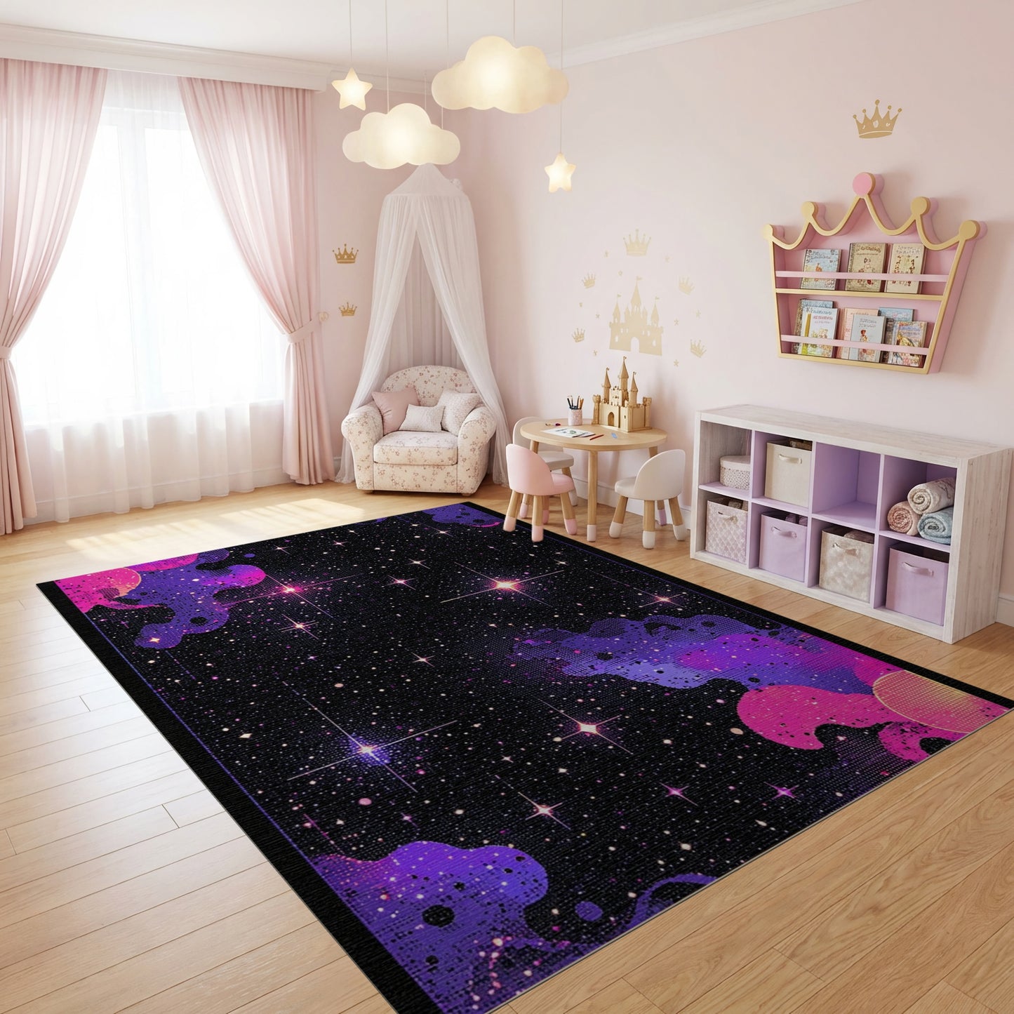 Purple Pink Nebula Starry Cosmic Rug
