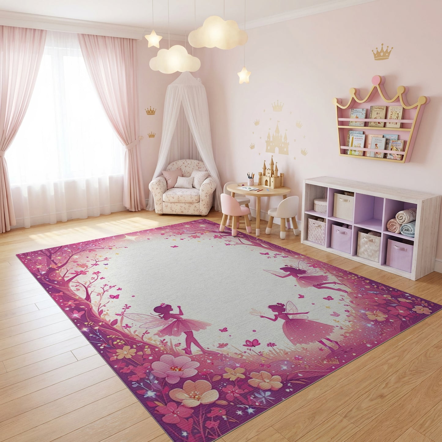 Whimsical Pink Fairy Forest Sparkle Rug