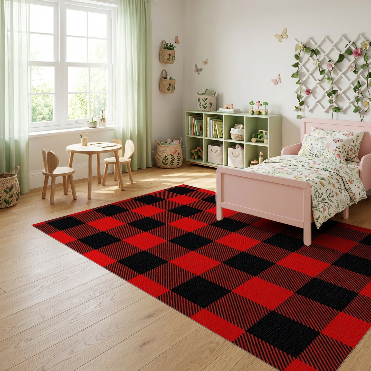 Classic Black Red Plaid Rug