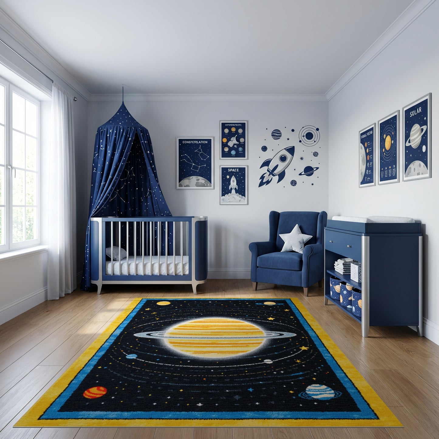 Cosmic Saturn Rings Stars Planets Rug