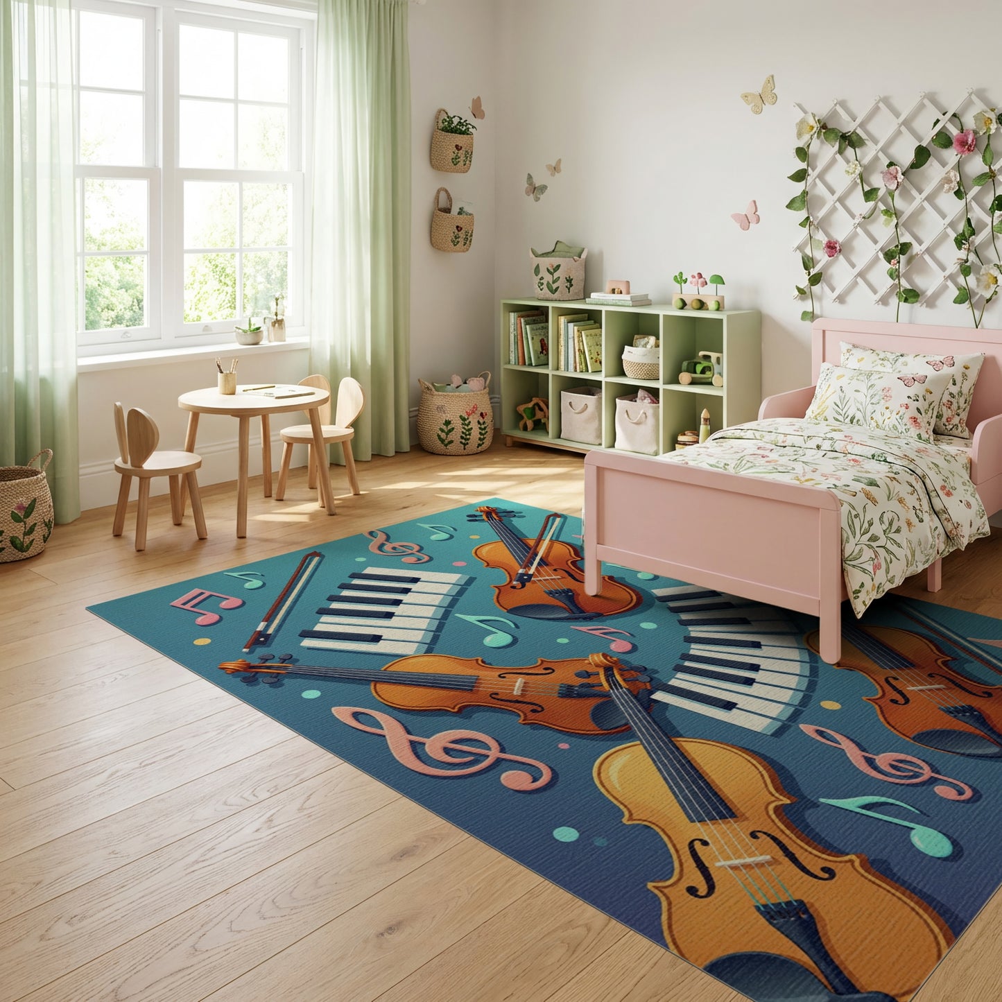 Whimsical Violin Piano Notes Rug