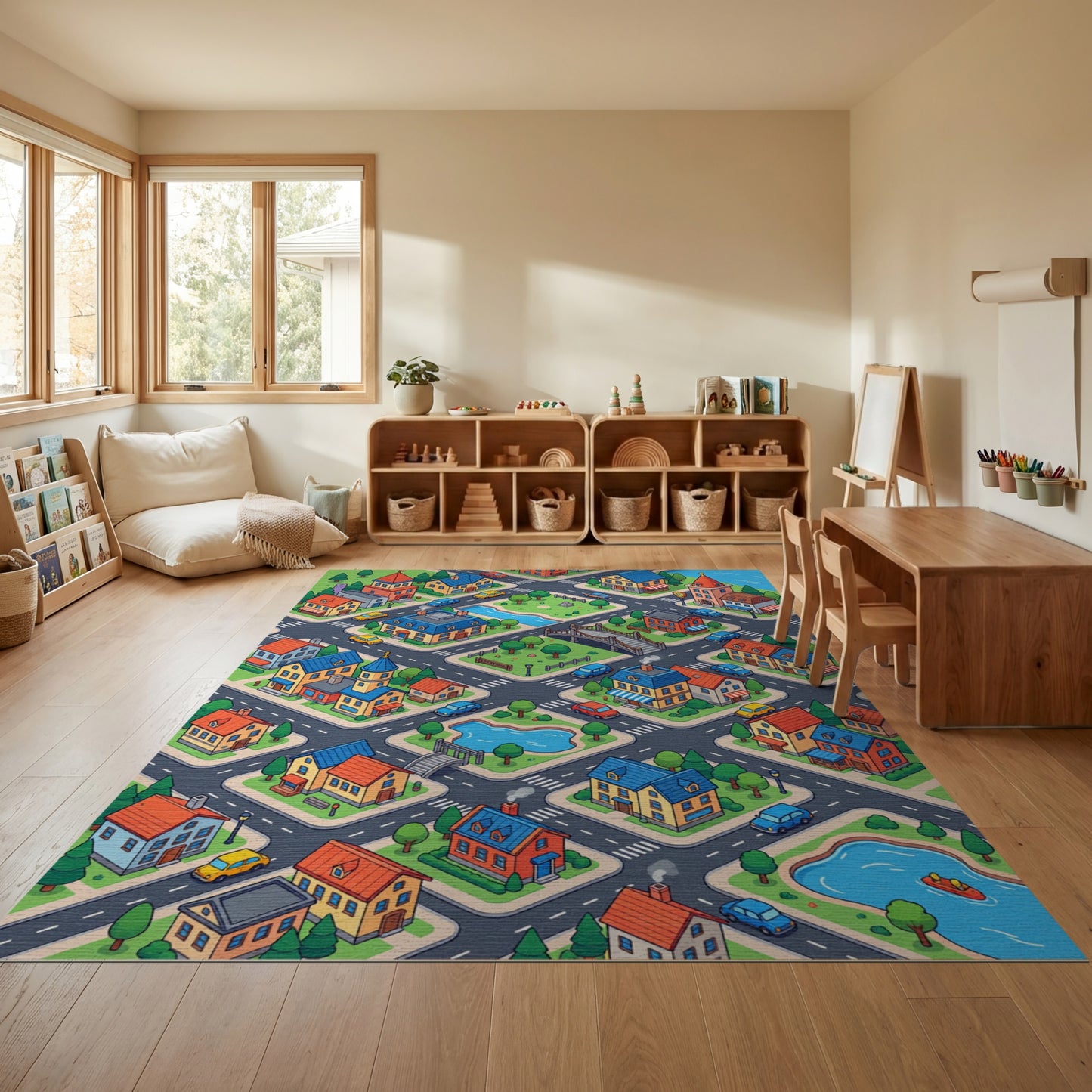 Vibrant Isometric Colorful Townscape Rug