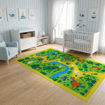 Whimsical Dinosaur Jungle River Rug