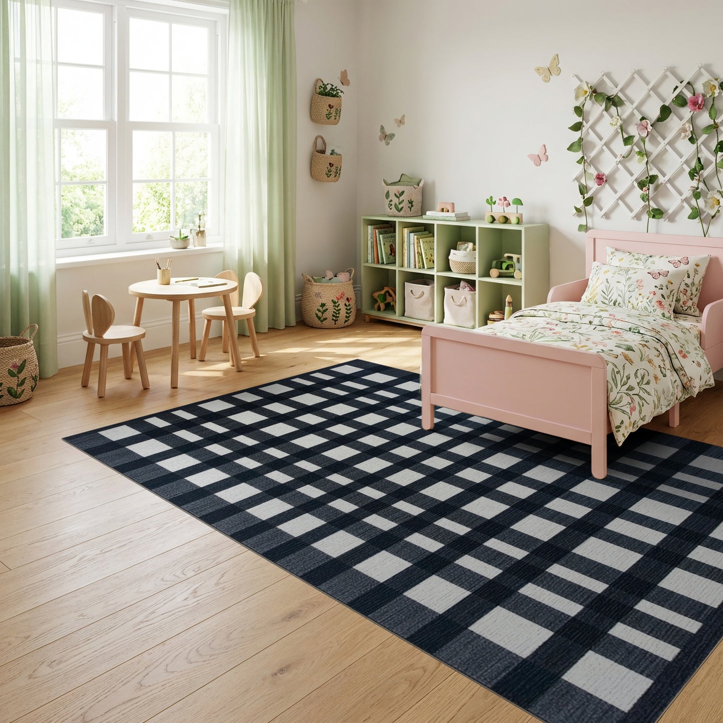 Black and White Geometric Grid Rug