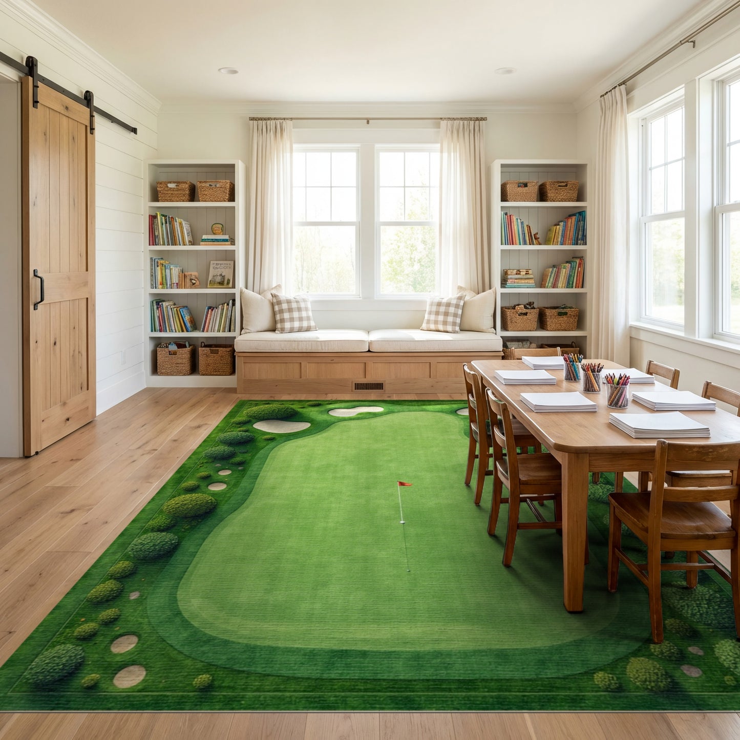 Aerial Lush Golf Green Bunkers Rug