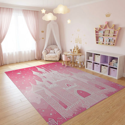 Pink Fairy Castle Stars Sparkles Rug