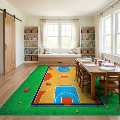 Playful Colorful Basketball Court Grass Rug