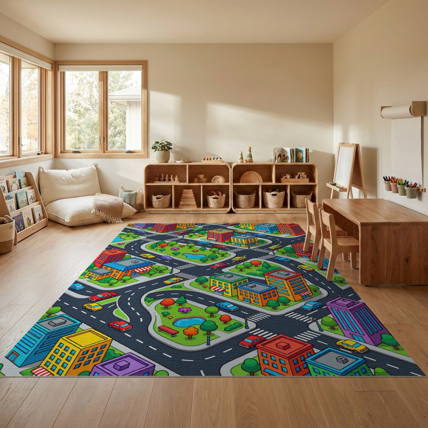 Vibrant Isometric Colorful Cityscape Rug