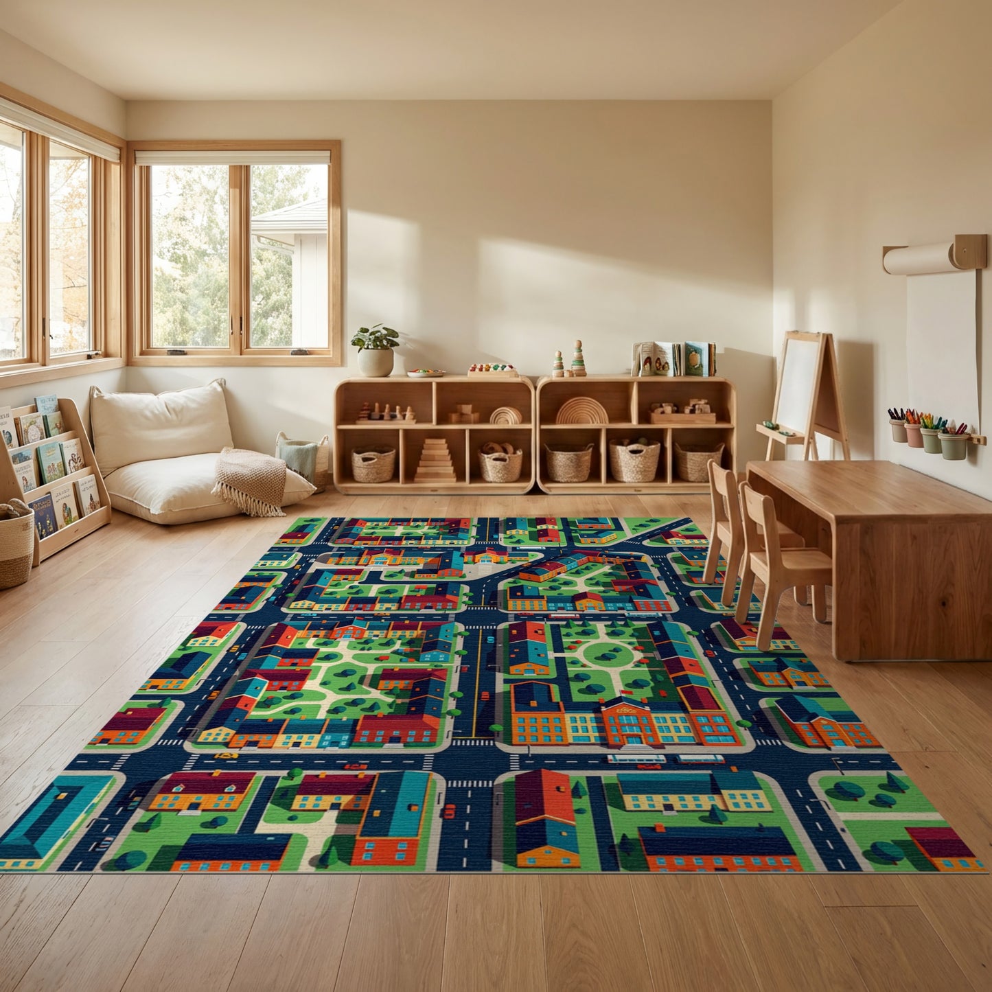 Vibrant Isometric City Neighborhood Rug