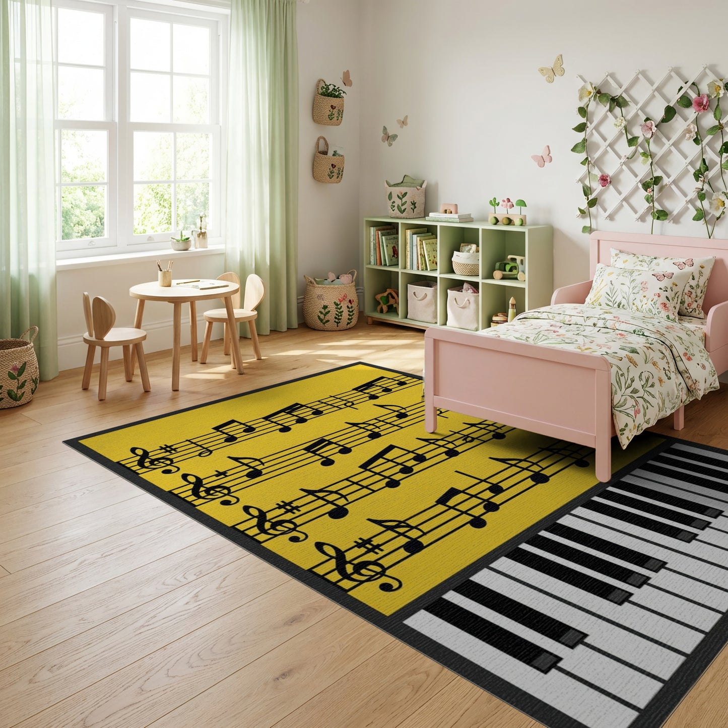 Bright Yellow Sheet Music Piano Rug