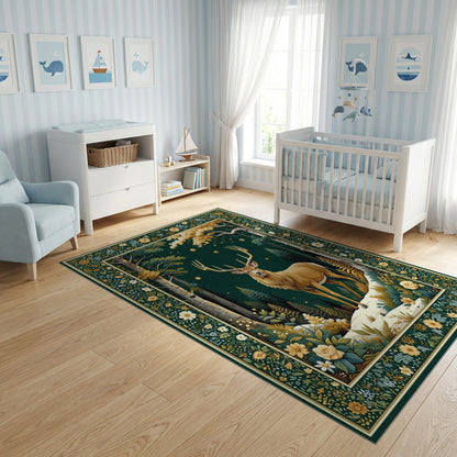 Majestic Golden Stag Enchanted Forest Rug