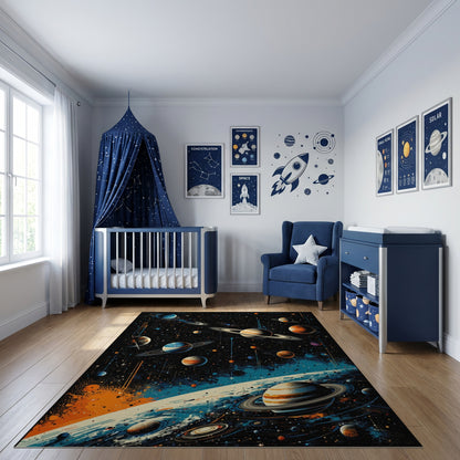 Vibrant Cosmic Ringed Planets Nebula Rug