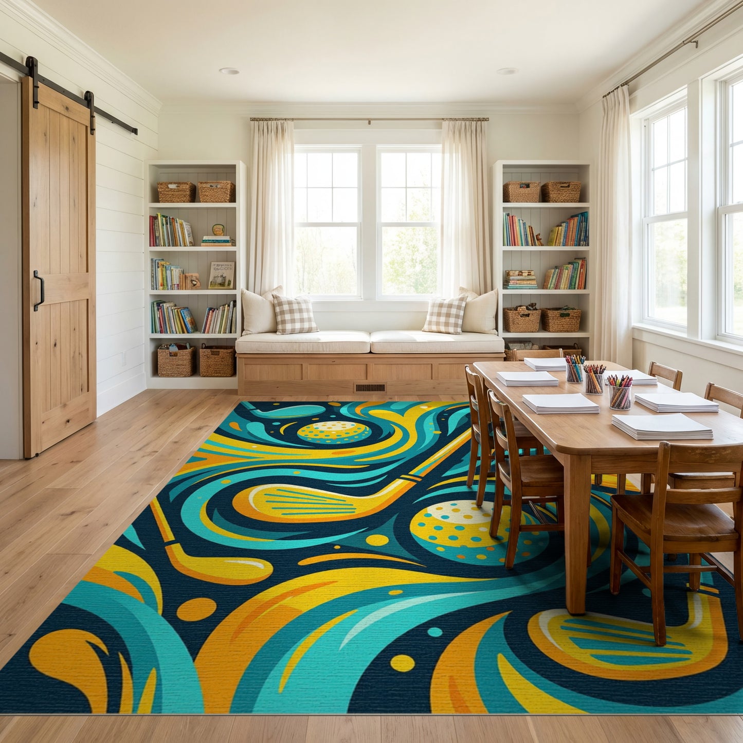 Vibrant Teal Golf Clubs Splash Rug