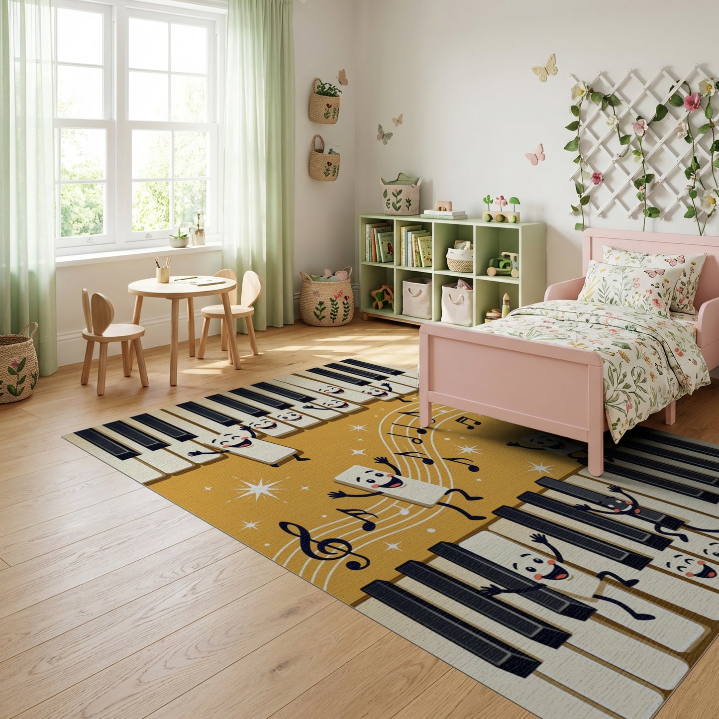 Playful Piano Keys Musical Notes Rug