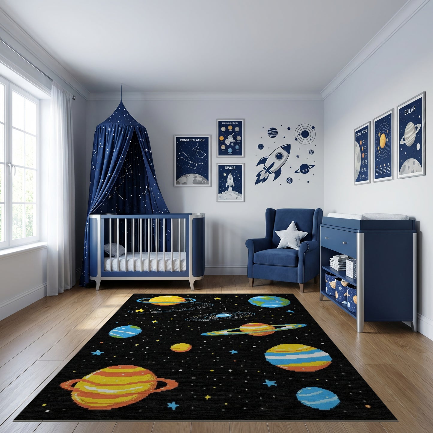 Pixelated Cosmic Planets Stars Rug 2