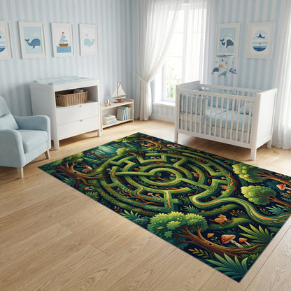 Enchanted Green Forest Maze Deer Rug