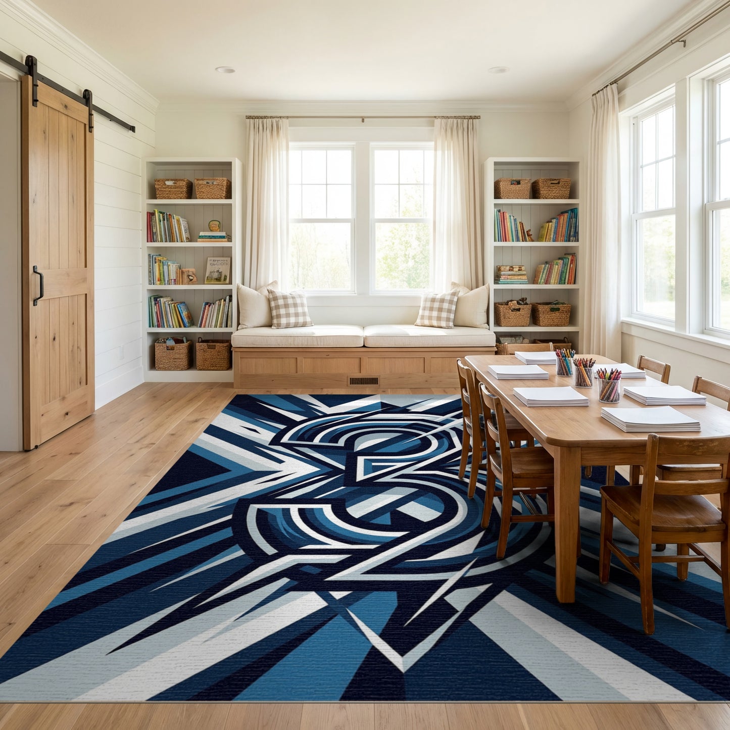 Navy White Bold 3 Geometric Rug