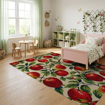 Vibrant Red Apples Leafy Branches Berries Rug