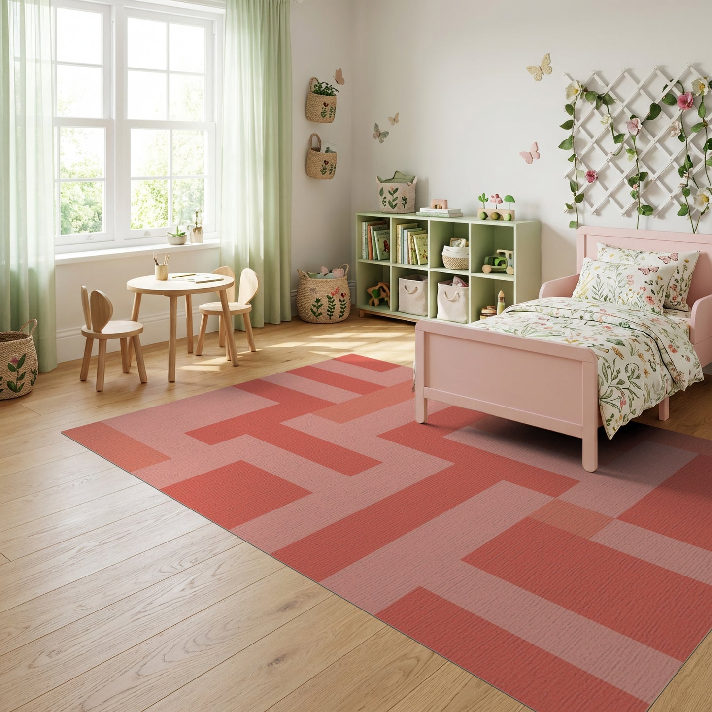 Abstract Blush Geometric Blocks Rug