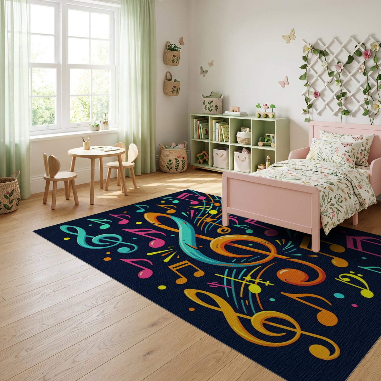 Vibrant Treble Clef Music Notes Rug