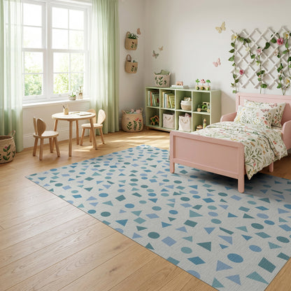 Abstract Blue Triangles Geometric Rug