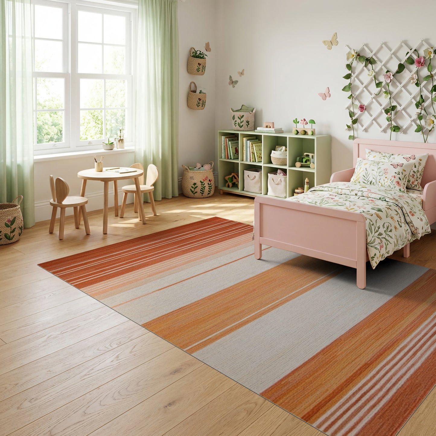 Rust Pink Cream Gradient Striped Rug