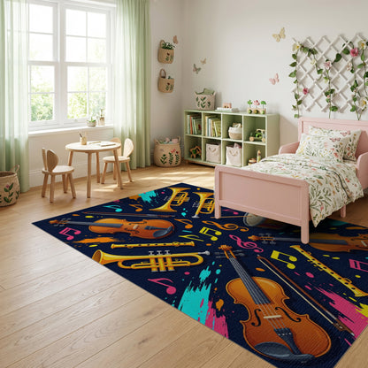 Vibrant Musical Instruments Splatter Notes Rug