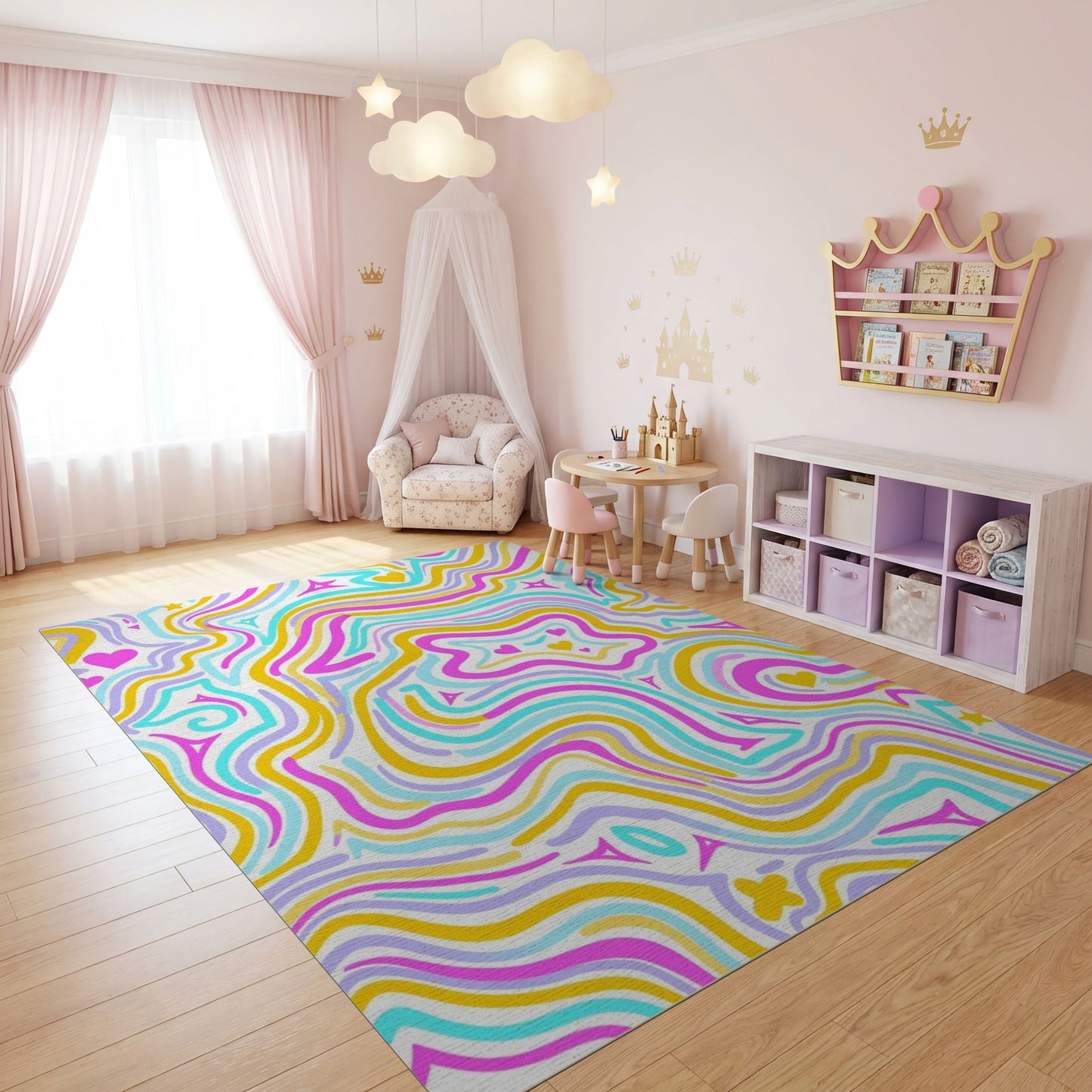 Vibrant Wavy Hearts Stars Rug