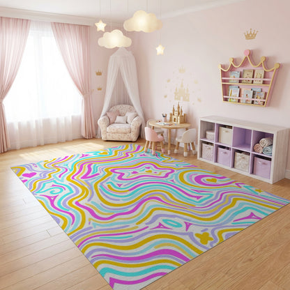 Vibrant Wavy Hearts Stars Rug