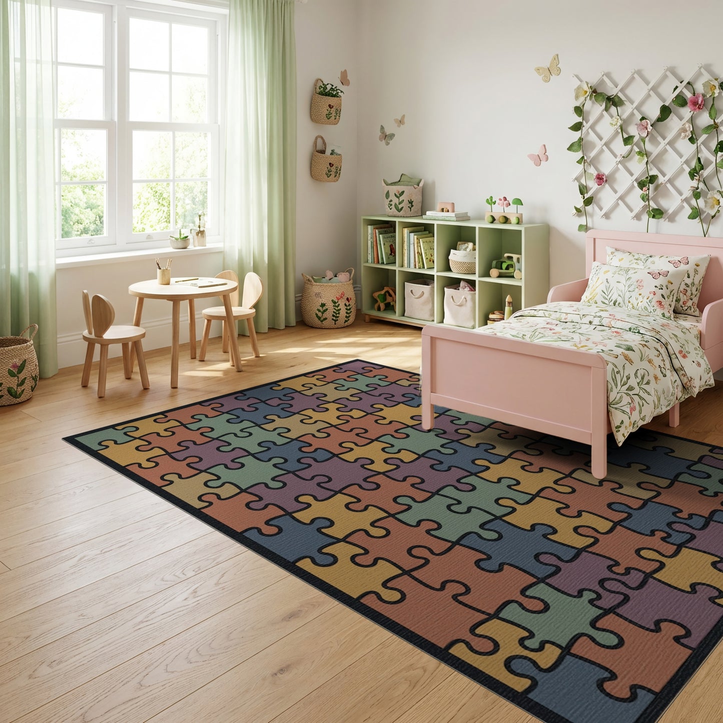 Earthy Multicolor Jigsaw Puzzle Rug