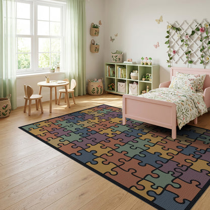 Earthy Multicolor Jigsaw Puzzle Rug
