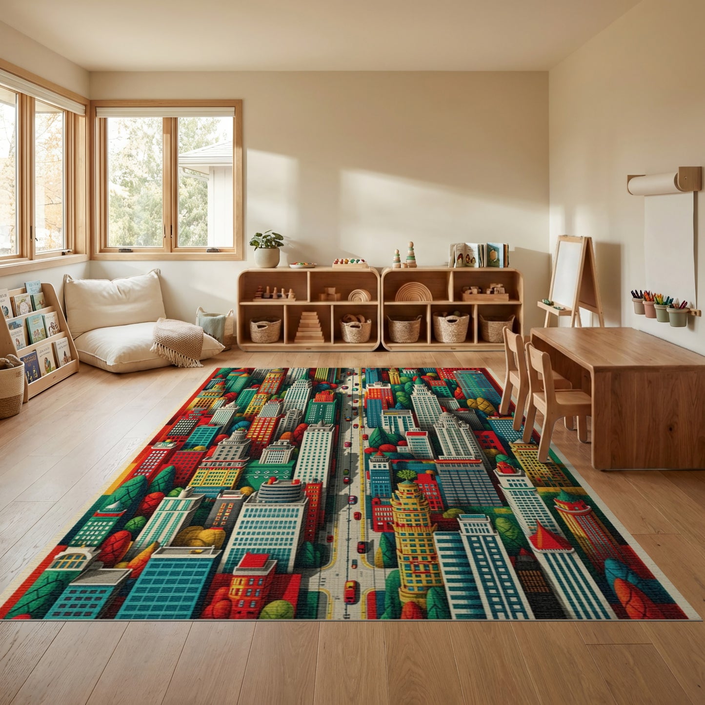Vibrant Multicolor City Skyline Rug