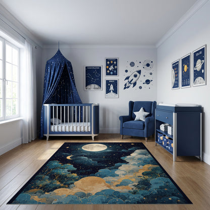 Dreamy Starry Moon Clouds Trees Rug