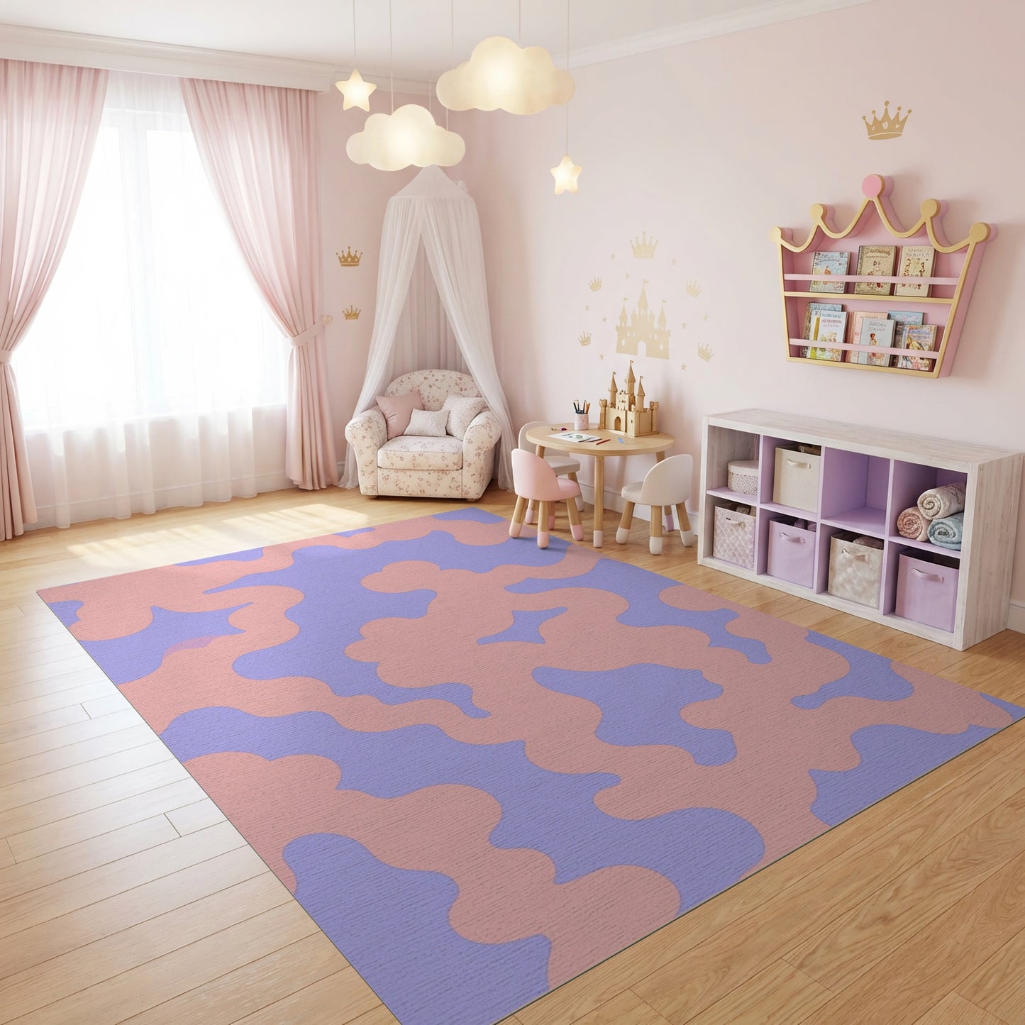 Pink Purple Wavy Organic Shapes Rug