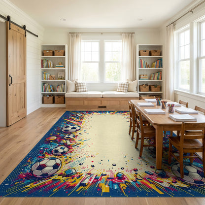Vibrant Explosive Soccer Balls Rug