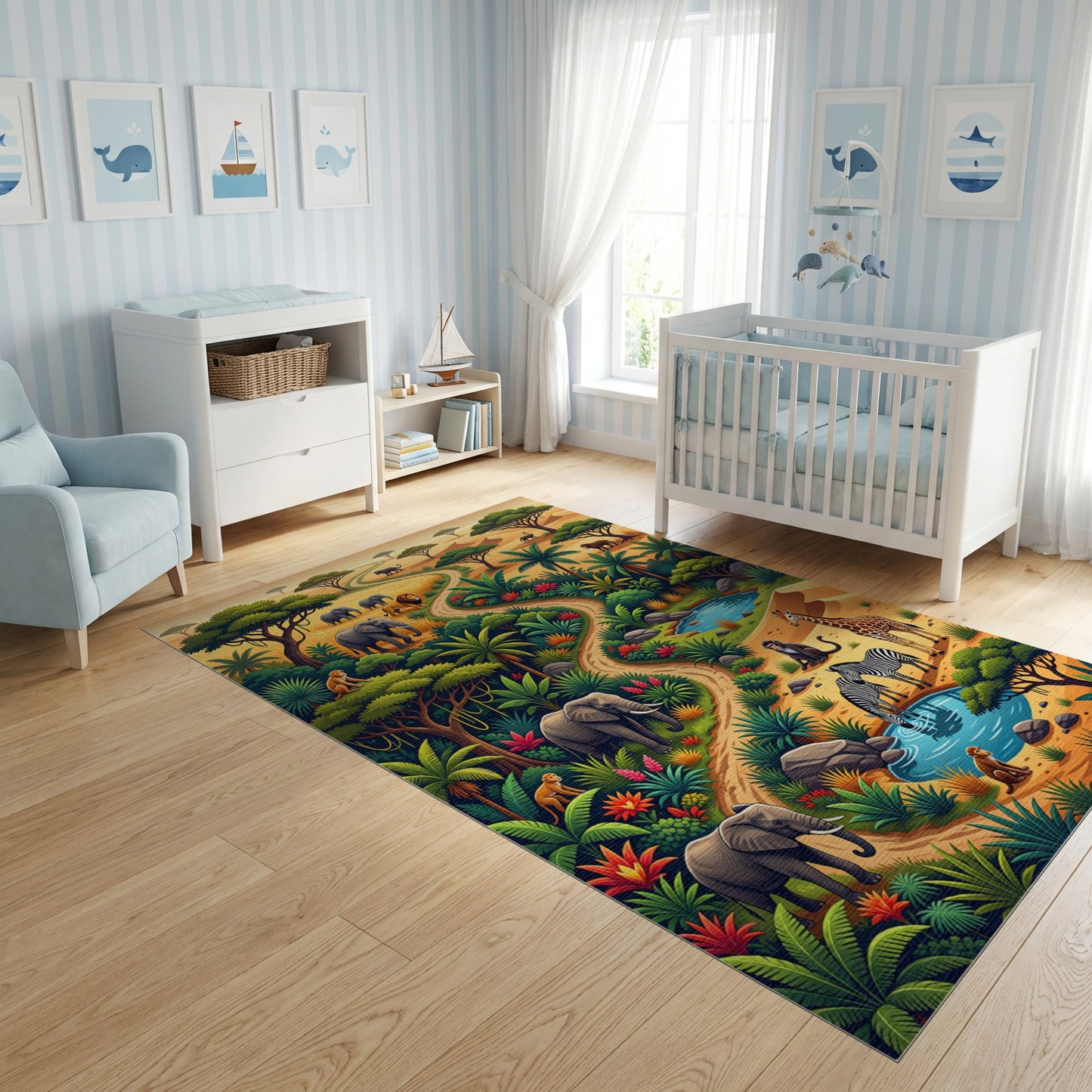 Vibrant Savanna Wildlife Path Rug