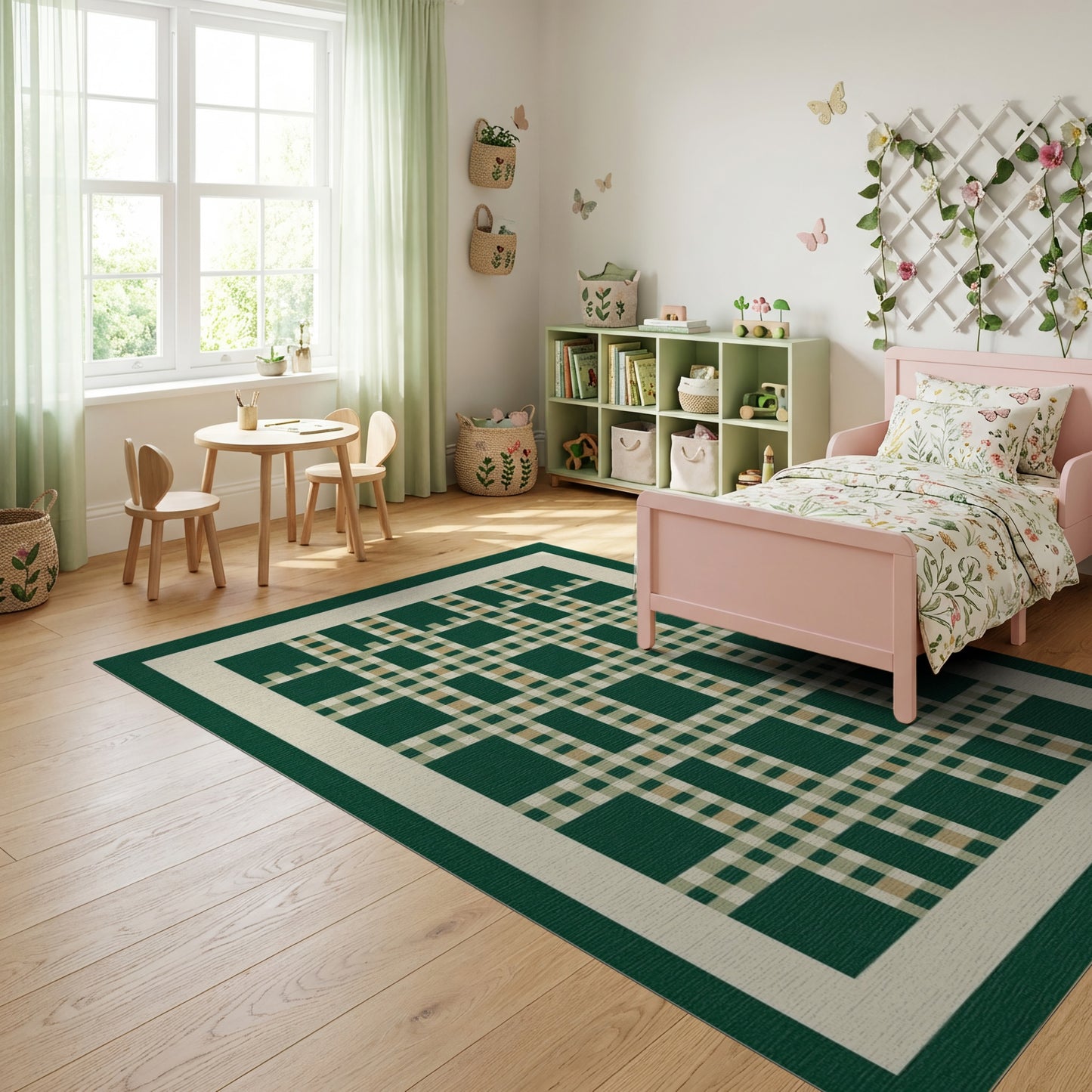 Classic Green Plaid Check Rug