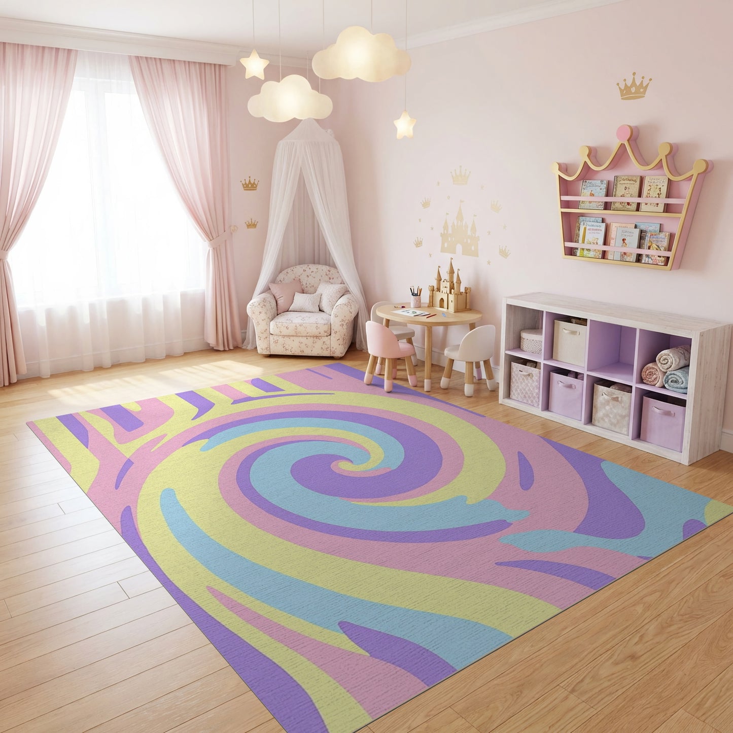 Hypnotic Pastel Swirling Spiral Rug