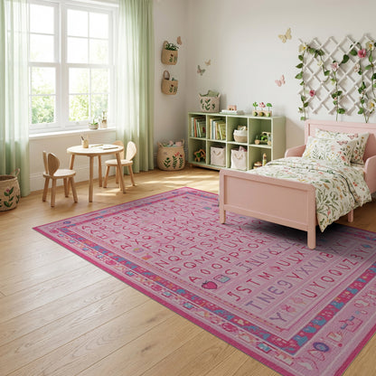 Pink Playful Alphabet Grid Rug
