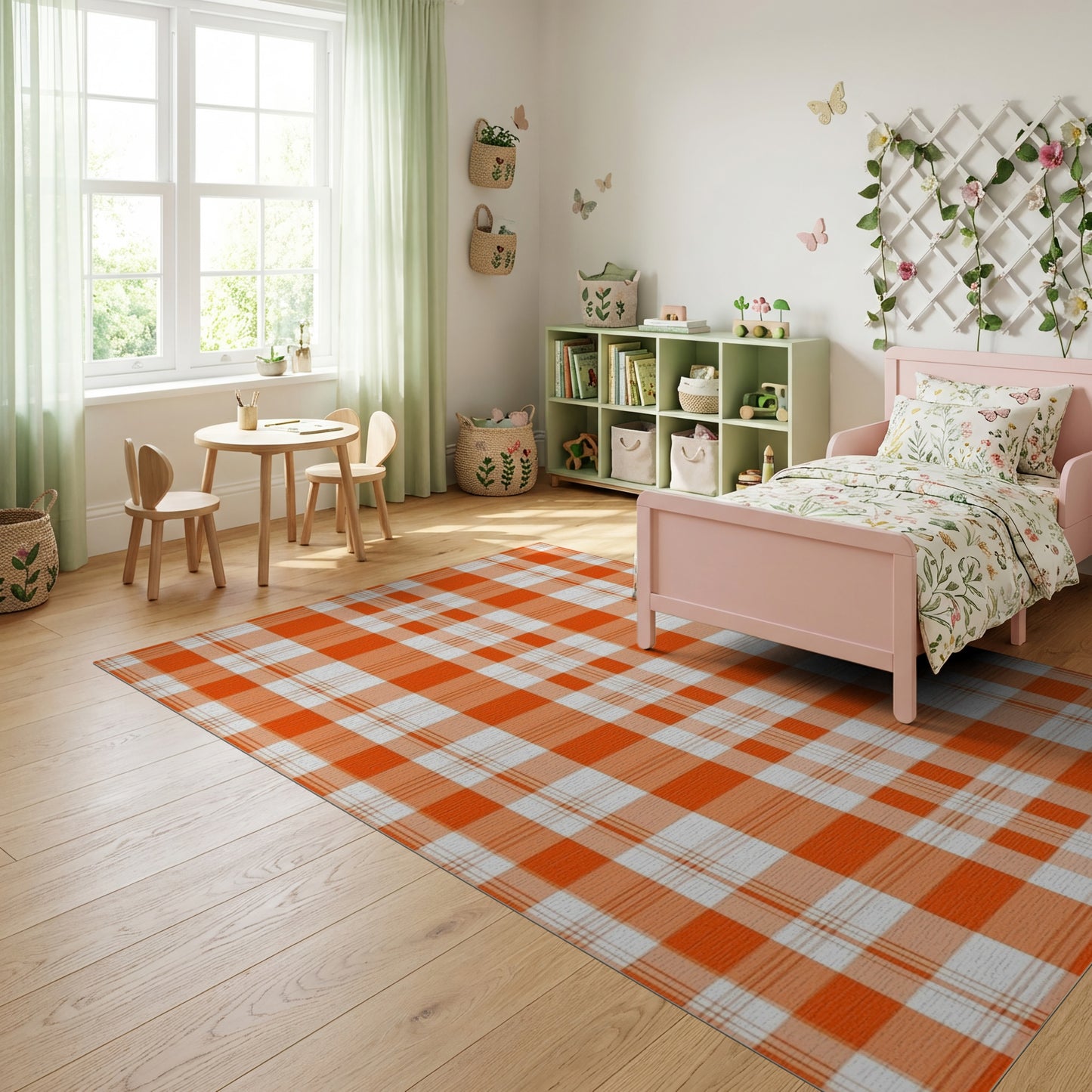 Bold Orange and White Plaid Rug
