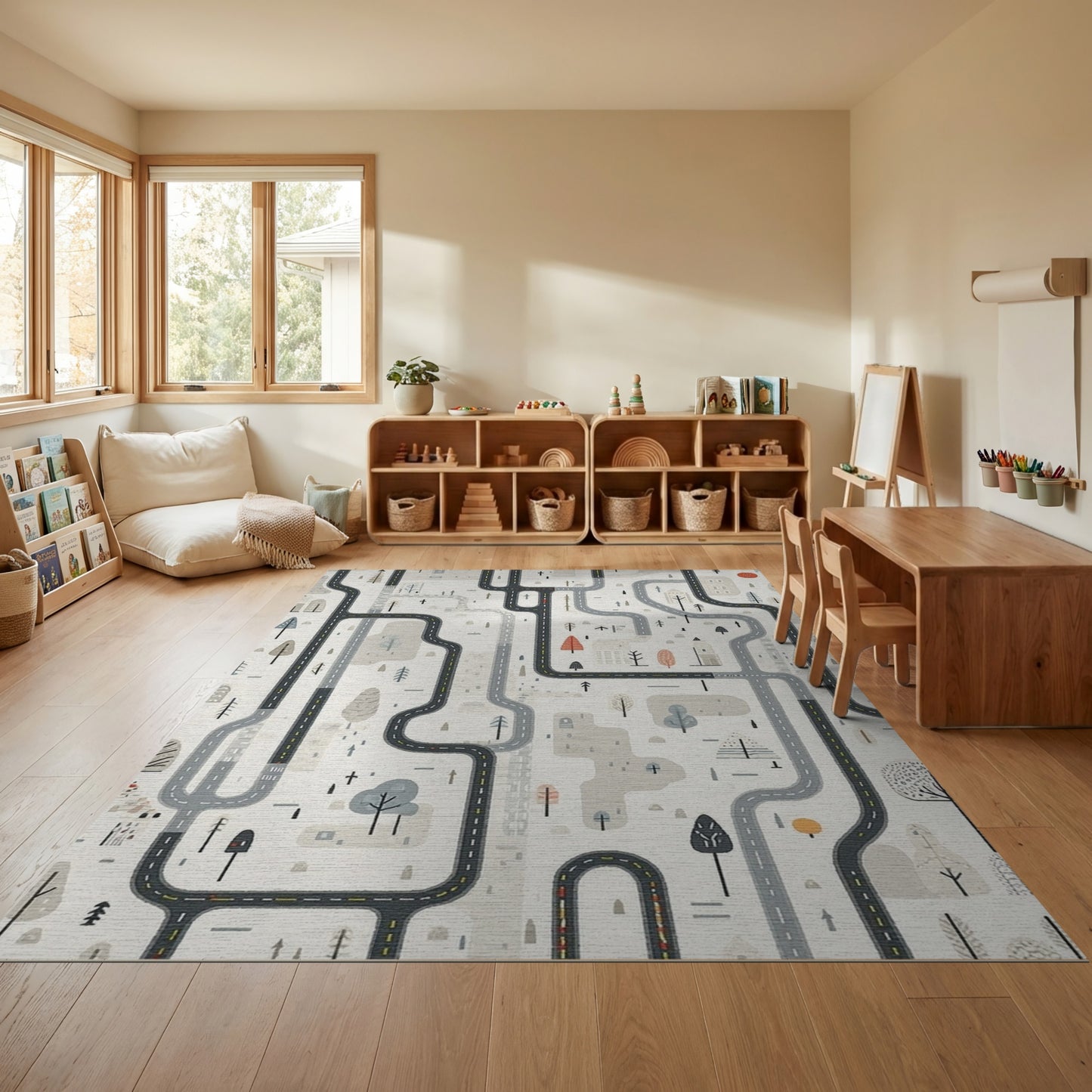 Whimsical Winding Roads Trees Cityscape Rug