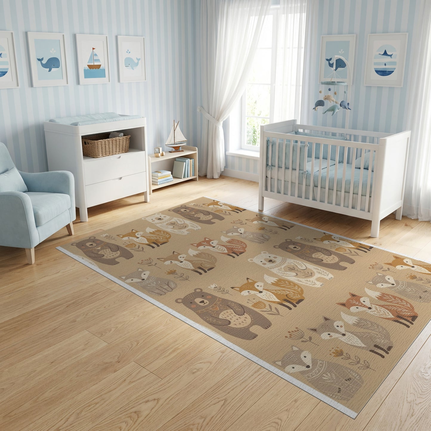 Earthy Bear Fox Floral Whimsical Rug