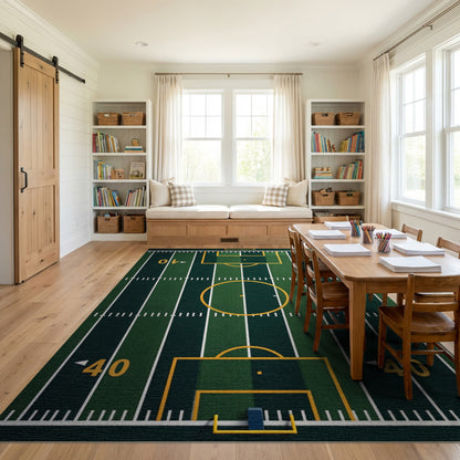 Green Turf Soccer Field Lines Rug