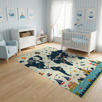 Whimsical Nautical World Map Adventure Rug