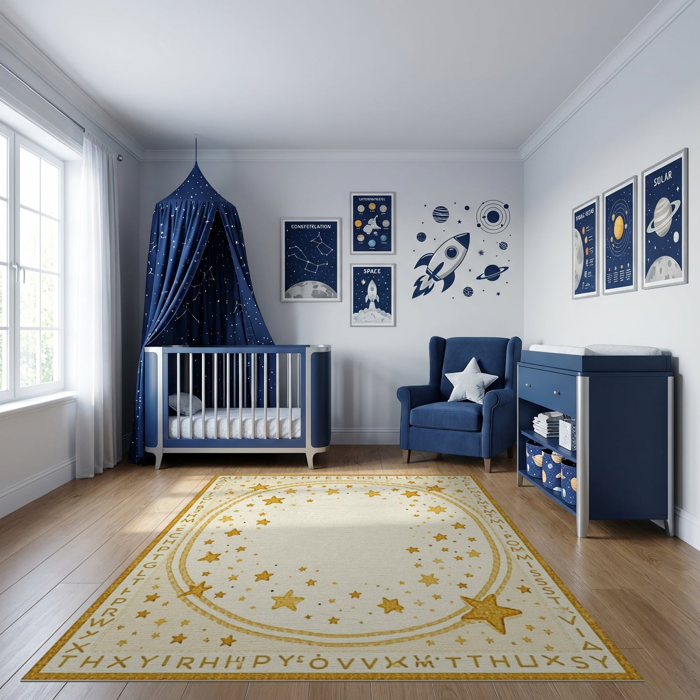 Golden Stars Alphabet Border Rug