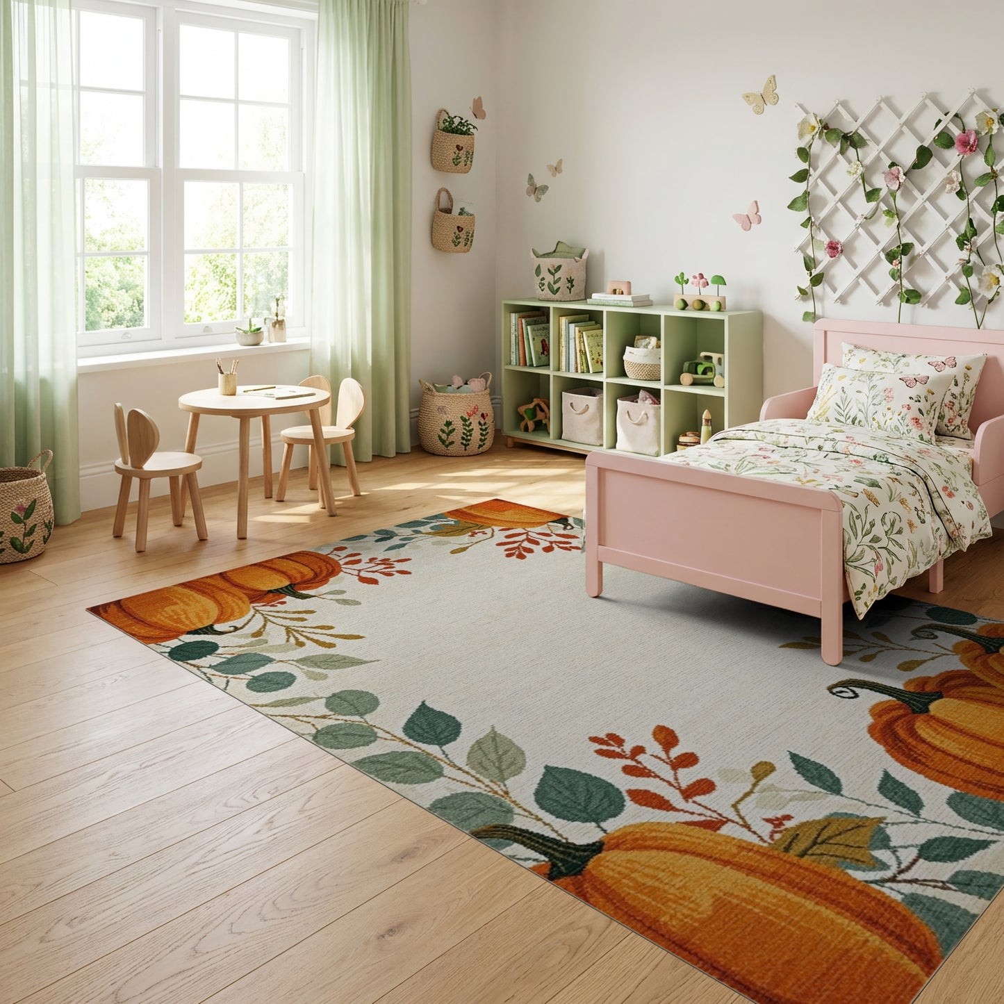 Autumn Orange Pumpkins Foliage Border Rug